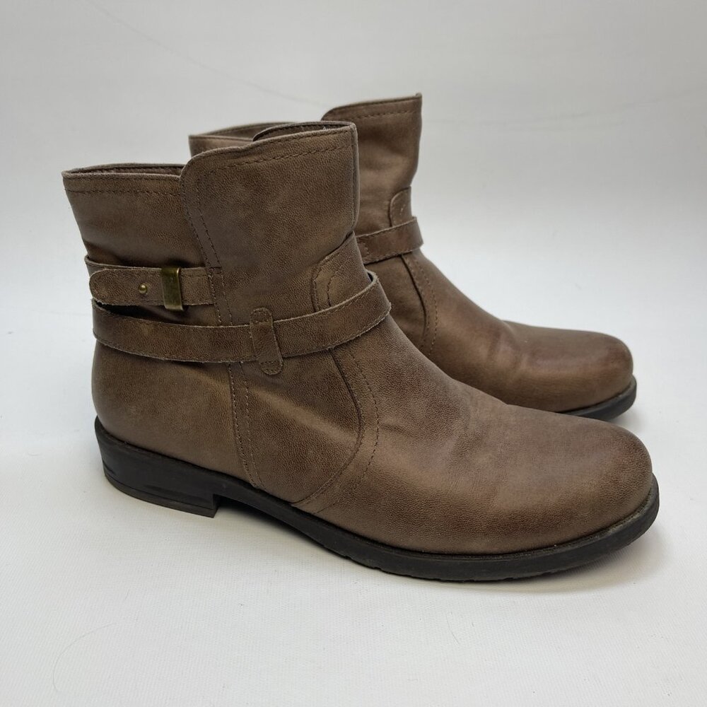 Yuu Ankle Boots Women 9W Brown Clayton Round Toe Side Zip Casual Faux Leather